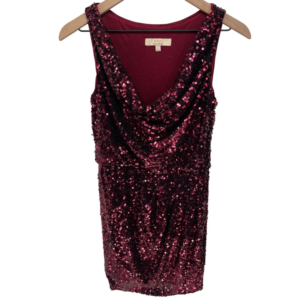 Aidan Aidan‎ Mattox Dress Womens 2 Red Sequin Cowl Neck Sleeveless Mini Party